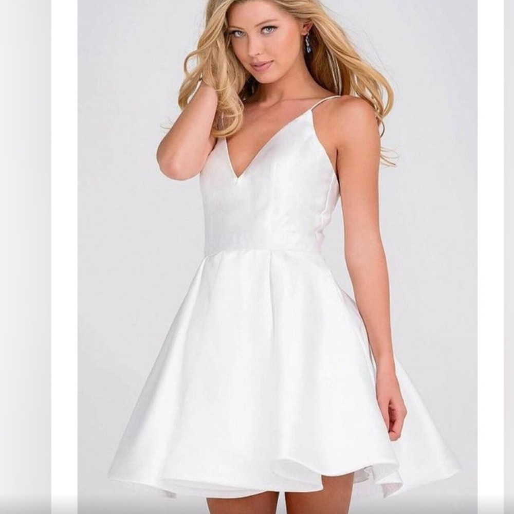 JVN by Jovani - White Satin Mini Formal Dress